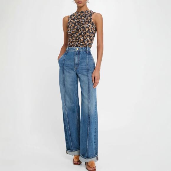 Ulla Johnson Medea Asymmetric Shirred Top Floral Black Size M NWT $290 - Picture 3 of 7